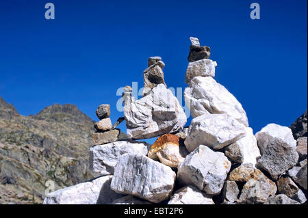 Steinhaufen im Tal des Merveilles, Frankreich, Alpes Maritimes, Nationalpark Mercantour, Belvedere St. Marin de finestre Stockfoto