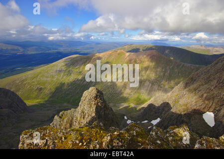 Blick vom Ben Nevis auf Carn Mor Dearg und Aonach Beag, Großbritannien, Schottland, Highlands Stockfoto