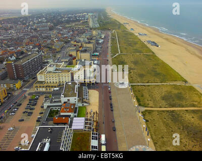 Luftbild, Seebad, Rasen gewachsen Dünen und Sandstrand, Niederlande, Noordwijk Aan Zee Stockfoto