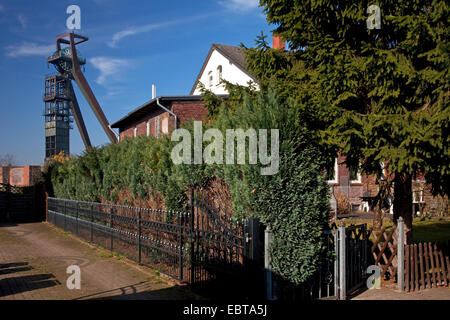 Arbeitnehmer-Siedlung Hochlarmark und Pit Frame, Recklinghausen, Ruhrgebiet, Nordrhein-Westfalen, Deutschland Stockfoto