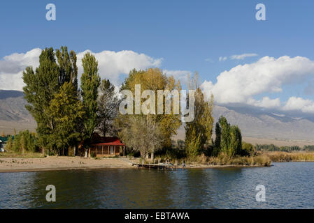 Strand des Hotel Royal Beach in der Nähe von Chopan Ata am Issyk-Kul-See, Kirgistan, Asien Stockfoto