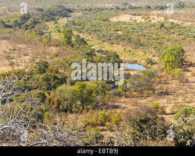 Verlauf eines Flusses in Savanne, Südafrika, Tshanga Lookout, Krüger Nationalpark, Letaba Camp Stockfoto