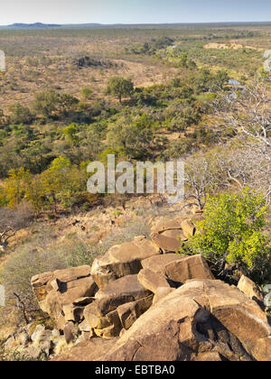 Verlauf eines Flusses in Savanne, Südafrika, Tshanga Lookout, Krüger Nationalpark, Letaba Camp Stockfoto