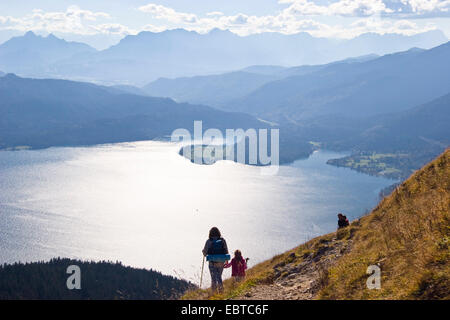 Blick vom Jochberg auf den Walchensee, Deutschland, Bayern, Oberbayern, Oberbayern Stockfoto