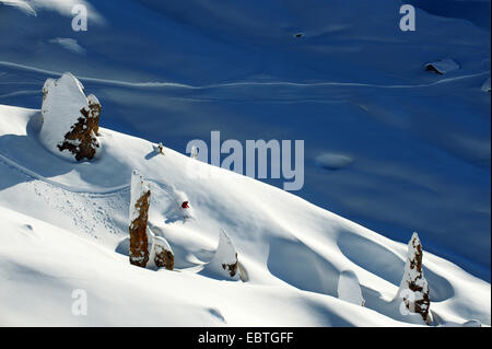 Abseits der Piste in La Plagne ski Ressort, Frankreich, Savoie Stockfoto