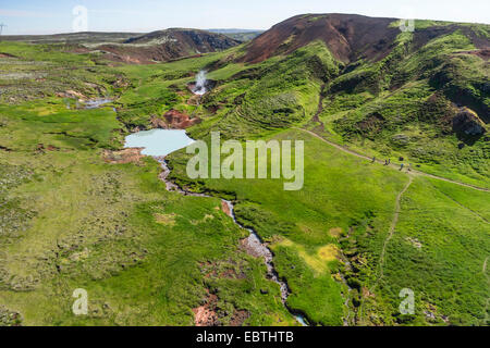 Luftaufnahmen von Geysiren und heißen Quellen in der Nähe von Reykjavik, Island Stockfoto