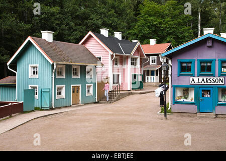 Mädchen im Thema Parken Astrid Lindgren Vaerld, Astrid Lindgren World, Schweden, Smaland, Vimmerby Stockfoto