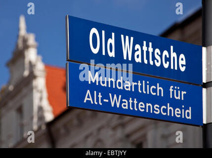 Straßenname Zeichen alten Watsche in Bochum-Wattenscheid, Deutschland, Nordrhein-Westfalen, Ruhrgebiet, Bochum Stockfoto