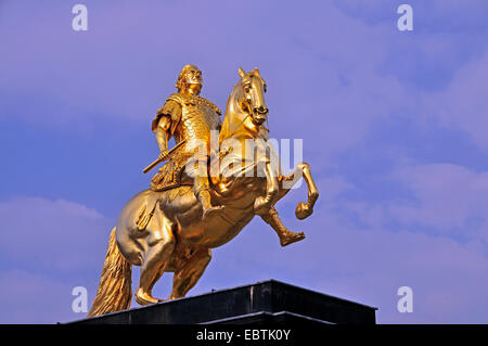 Goldener Reiterstatue des Augustus II das starke, Dresden, Sachsen, Deutschland Stockfoto