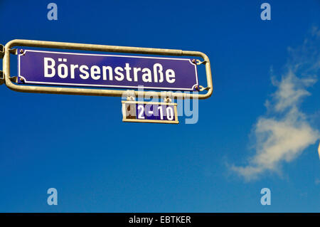 Typenschild Börsenstraße 2-10, Rue de Börse, in der finanziellen Bezirk von Frankfurt/Main, Deutschland, Hessen, Frankfurt/Main Stockfoto