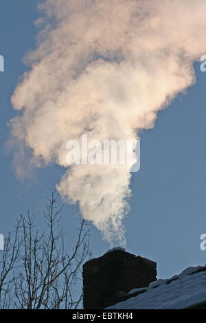 Schornstein und Auspuff im kalten Winter, Deutschland, Nordrhein-Westfalen Stockfoto