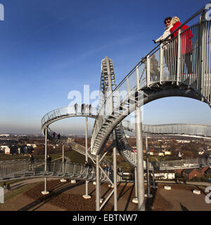 Personen am Wahrzeichen Tiger und Schildkröte auf Halde Angerpark, Deutschland, Nordrhein-Westfalen, Ruhrgebiet, Duisburg Stockfoto