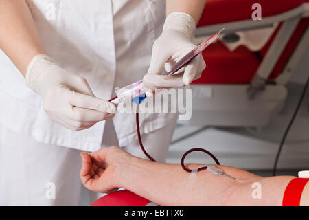 Krankenschwester und Patient Blutentnahme Stockfoto