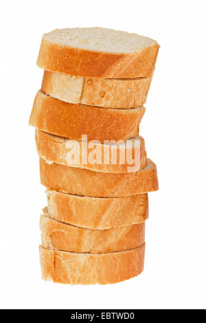 auf einander liegen mehrere Scheiben Brot aus französischem baguette Stockfoto