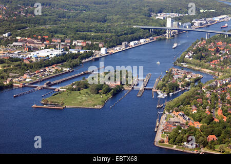 Nord-Ostsee-Kanal und Watergate Holtenau, Deutschland, Kiel Stockfoto