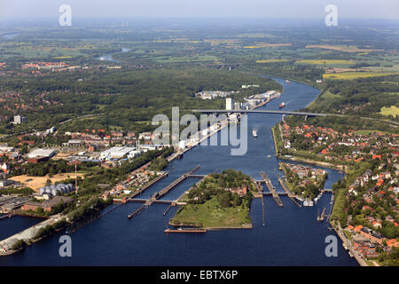 Nord-Ostsee-Kanal und Watergate Holtenau, Deutschland, Kiel Stockfoto