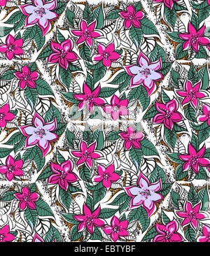 Nahtlose Blumenmuster mit Fucshia und rosa tropischen Blumen Stockfoto