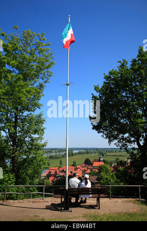 Blick vom Weinberg auf die alte Stadt Hitzacker / Elbe, Wendlande, Niedersachsen, Deutschland, Europa Stockfoto