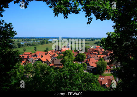 Blick vom Weinberg auf die alte Stadt Hitzacker / Elbe, Wendlande, Niedersachsen, Deutschland, Europa Stockfoto