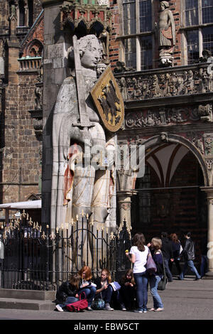 Roland vor dem historischen Rathaus, Deutschland, Bremen Stockfoto