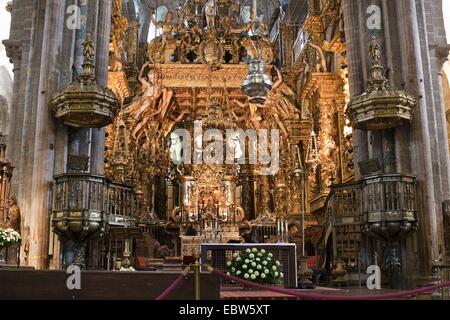 Figur des heiligen Jakobus am Altar der Kathedrale, Spanien, Galizien, A Coruña±a, Santiago De Compostela Stockfoto