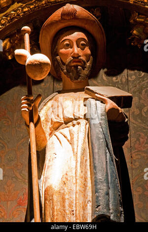 Skulpture von Jacobus in Colegiata de Santa Mari¡a, Spanien, Baskenland, Navarra Roncesvalles, Orreaga Stockfoto