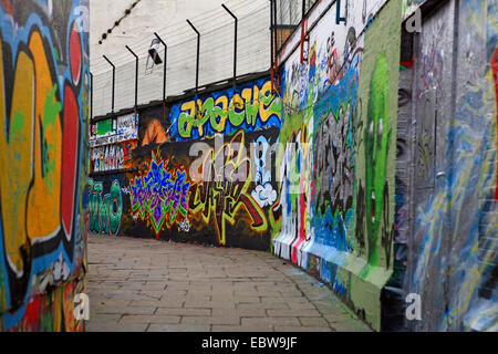 Gasse mit den Wänden voller Graffitis, Belgien, Gent, Ostflandern, Werregaaren Straat Stockfoto