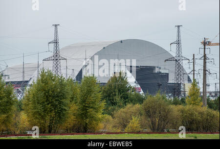 Neue sichere Entbindung gebaut, um alte Sarkophag des nuklearen Reaktor Nummer 4 im Kernkraftwerk Tschernobyl, Ukraine enthalten Stockfoto