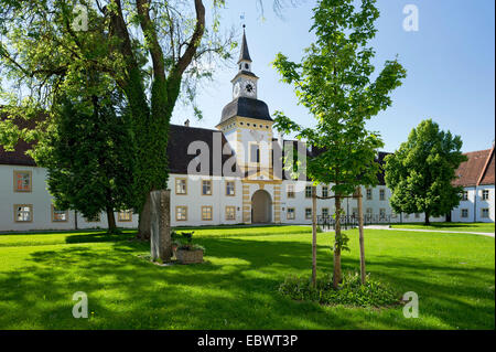 Tor mit der Torturm im Maximilianshof Hof, altes Schloss Schleißheim, Oberschleißheim, Upper Bavaria, Bavaria, Germany Stockfoto