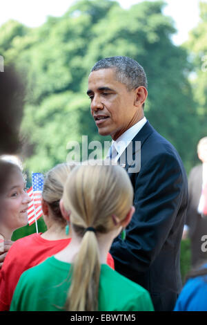 Präsident Barack Obama während der Begrüßungszeremonie an das Schloss Bellevue, Berlin, Berlin, Deutschland Stockfoto