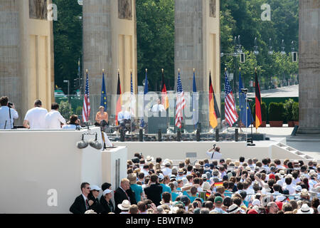 Präsident Barack Obama bei seiner Rede am Pariser Platz Platz vor dem Brandenburger Tor, Berlin, Berlin, Deutschland Stockfoto