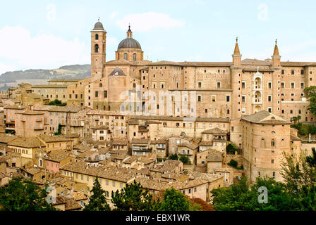 historische Skyline von Urbino und Kathedrale, Italien, Marken, Urbino Stockfoto