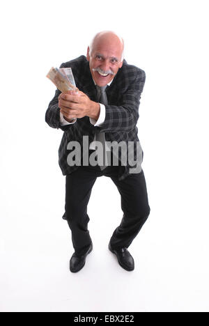 Senior mit Banknoten in den Händen Stockfoto