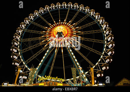 Riesenrad auf dem Oktoberfest in München bei Nacht, Deutschland, Bayern, München Stockfoto