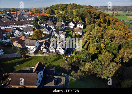 historische alte Stadt von Blankenstein, Blick von Burg Blankenstein, Hattingen, Ruhrgebiet, Nordrhein-Westfalen, Deutschland Stockfoto