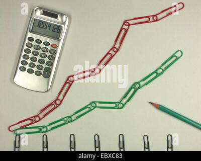 Büroklammern und Taschenrechner Stockfoto