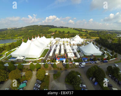 Zeltfestival Ruhr 2014 am Kemnader See, Ruhr-Universität im Hintergrund, Luftaufnahme, Bochum, Ruhrgebiet, Nordrhein-Westfalen, Deutschland Stockfoto