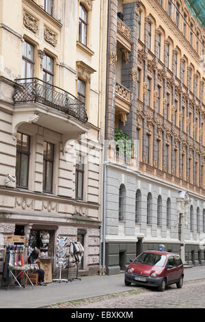 Art Nouveau Gebäude Fassade in Alberta Lela Straße; Riga; Lettland Stockfoto