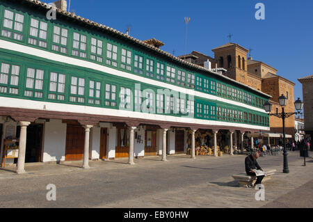 Plaza Mayor Hauptplatz, Almagro, Provinz Ciudad Real, Route des Don Quijote, Castilla-La Mancha, Spanien, Europa Stockfoto