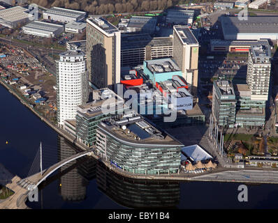 Luftbild von der BBC und MediaCity in Salford Quays, Manchester, UK Stockfoto