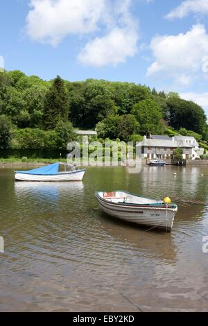 Einem frühen Sommertag an der Cornish Riverside Dorf von while neben dem Fluss while am Fowey ins Meer mündet. Stockfoto