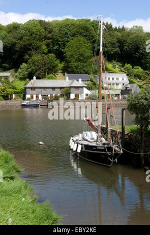 Einem frühen Sommertag an der Cornish Riverside Dorf von while neben dem Fluss while am Fowey ins Meer mündet. Stockfoto