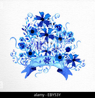 Aquarell von Hand gezeichnet Blumen Blumenstrauß in blau. Ideal für Valentinstag, Hochzeit, Weihnachten und Mütter Tag Grußkarte. EPS10 vec Stockfoto