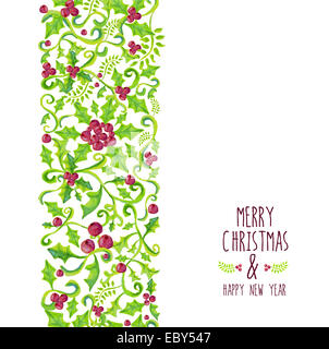 Frohe Weihnachten Holly berry Musterdesign. Handgezeichnete Aquarell Abbildung. Ideal für Grußkarte, print Poster und Zeichen Stockfoto