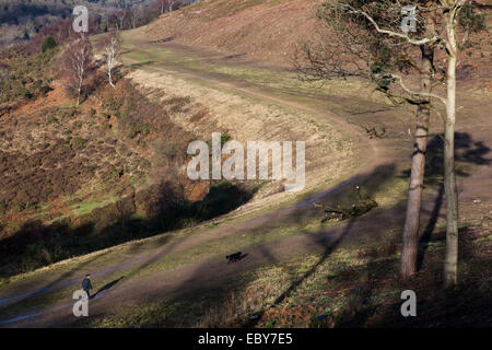 Teil des alten A3 auf des Teufels Punchbowl, Hindhead Gras wächst langsam über die alte Fahrbahn. Stockfoto