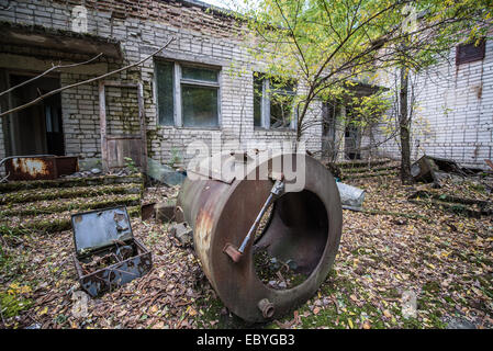 Krankenhauswäsche Gebäude in Pripyat verlassene Stadt, Sperrzone von Tschernobyl, Ukraine Stockfoto