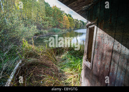 schwimmendes Restaurant in Pripyat verlassene Stadt, Sperrzone von Tschernobyl, Ukraine Stockfoto