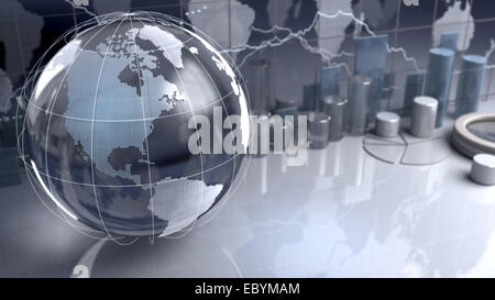 3D Erde und Charts aus Glas. Stockfoto