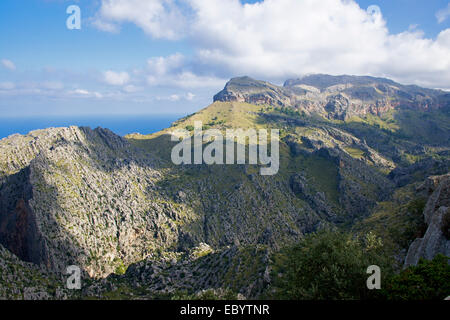 Panoramablick auf Tramuntana-Gebirge und Torrent de Pareis Schlucht Mallorca Spanien Stockfoto