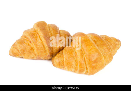 Zwei frische Croissants isoliert auf weißem Hintergrund Stockfoto